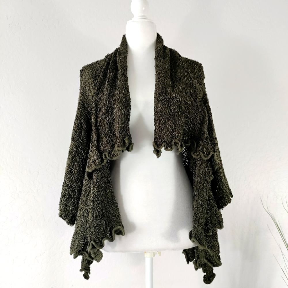 Pretty Angel Olive Green Cardigan Sweater Silk Wool Blend L